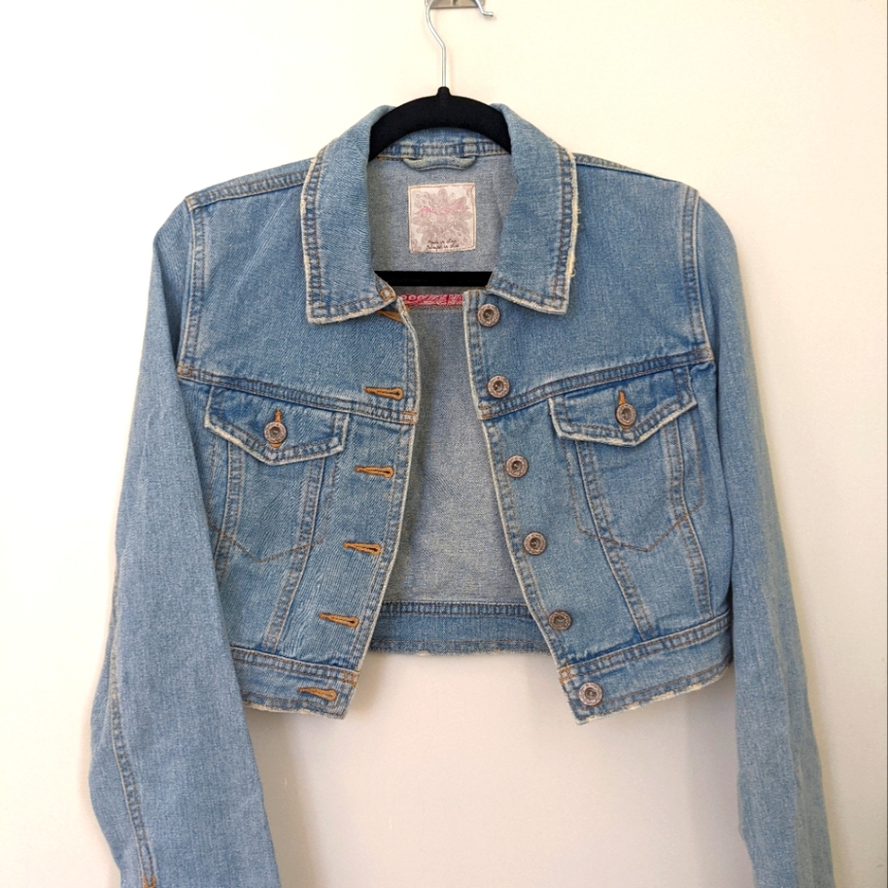 Free People Cropped Light Wash Jean Jacket